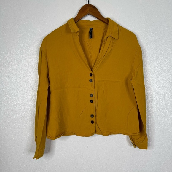 Zara trf Mustard Button Front Long Sleeve Shirt Size Xsmall - Picture 1 of 3